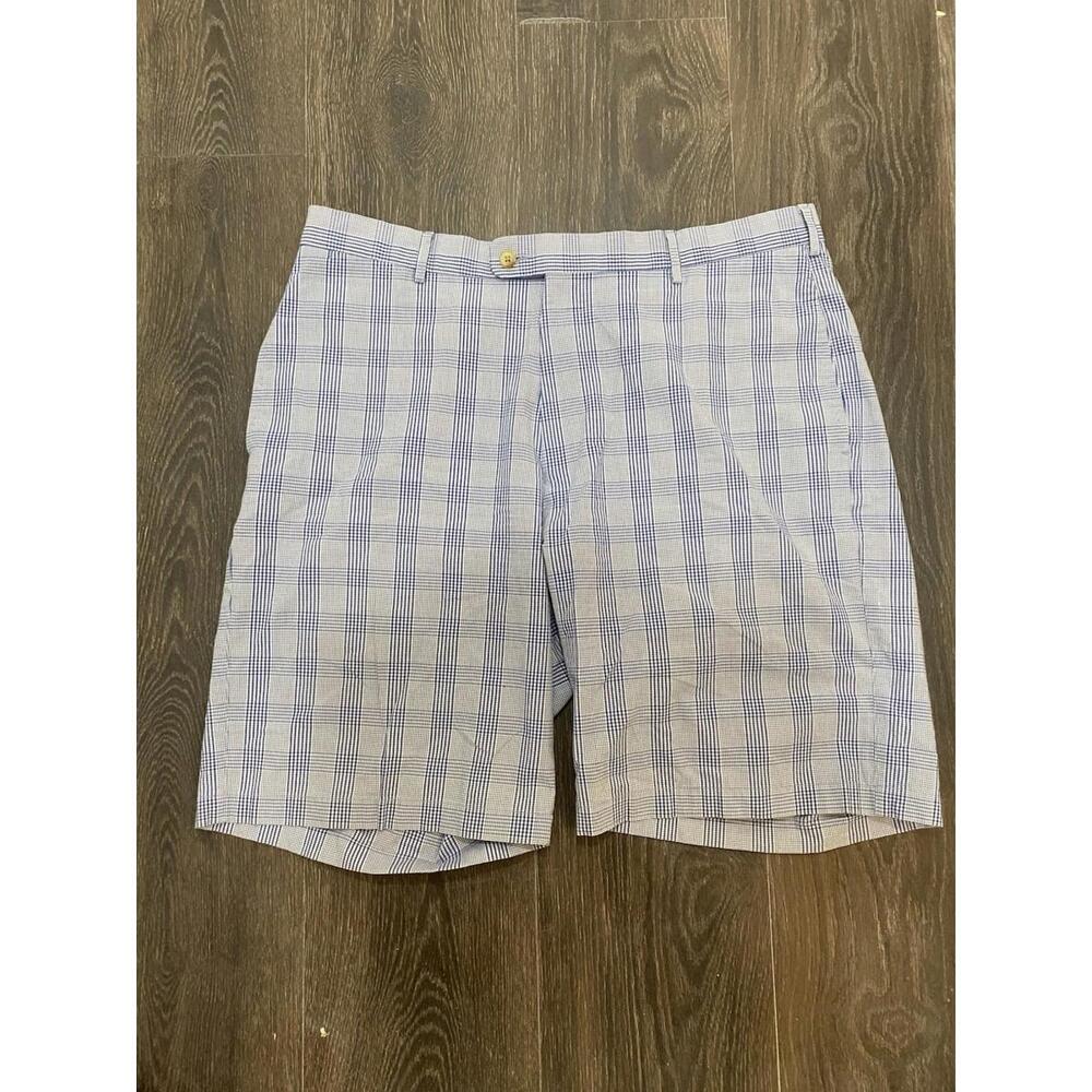 Peter Millar Linen Shorts Mens 36 Blue Plaid Golf Performance Lightweight Active
